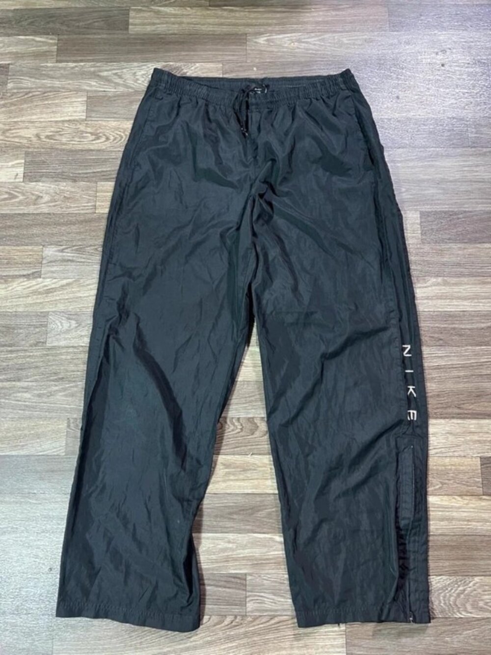 Vintage Nike Men’s Large Black Track Pants Embroidered Logo Zip Legs Y2K
